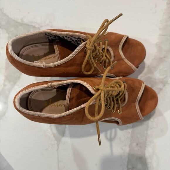 Modern Rush Senja Faux Suede Platform Laceup Wedge Heel Womens7.5 Tan Sandal y2k - Picture 6 of 9